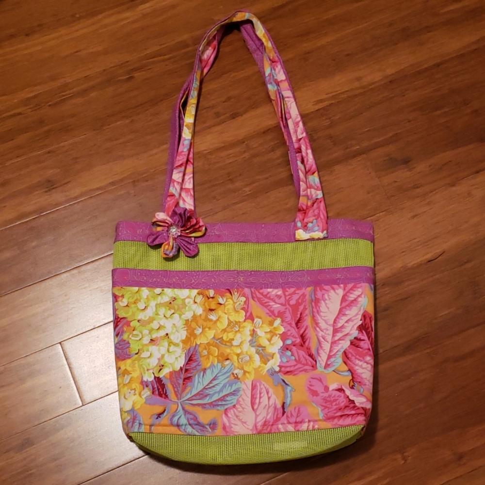 Hand Crafted floral fabric beach bag / tote